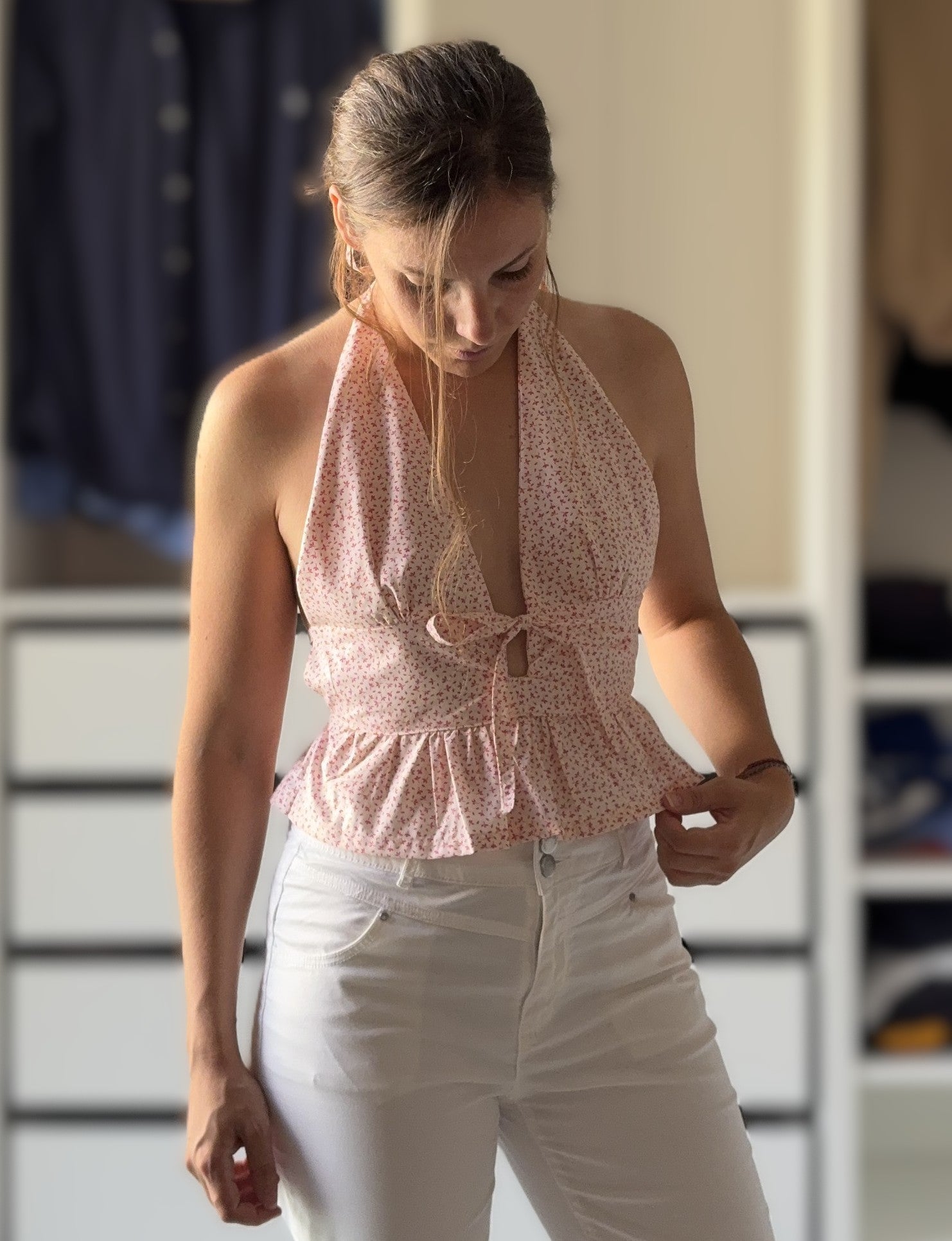 TOP DOS NU ELASTIQUE IMPRIMÉ FLEURI - TAILLE S