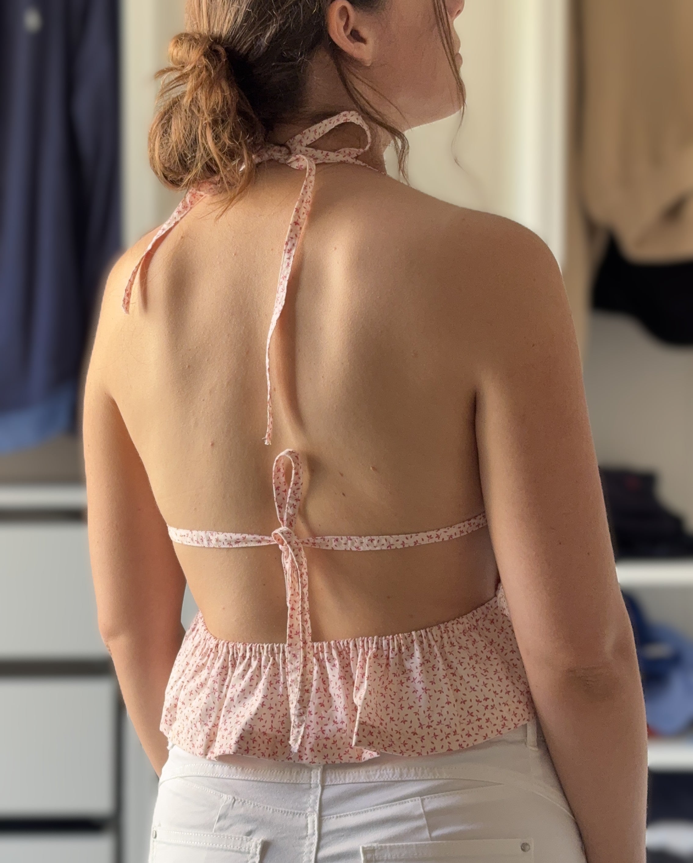 TOP DOS NU ELASTIQUE IMPRIMÉ FLEURI - TAILLE S