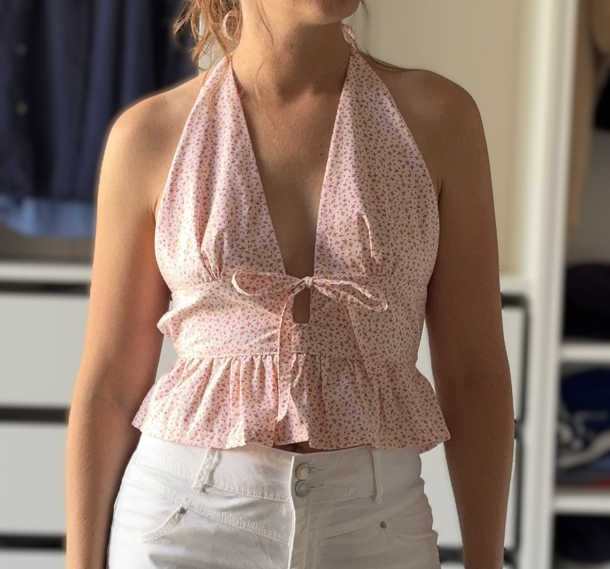 TOP DOS NU ELASTIQUE IMPRIMÉ FLEURI - TAILLE S