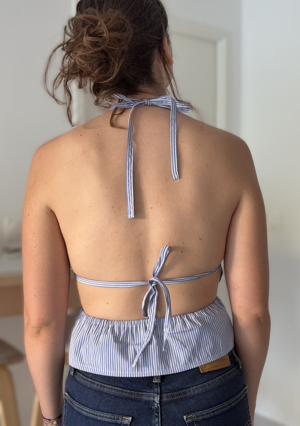 TOP DOS NU ELASTIQUE UPCYCLE RAYE BLEU - TAILLE XS