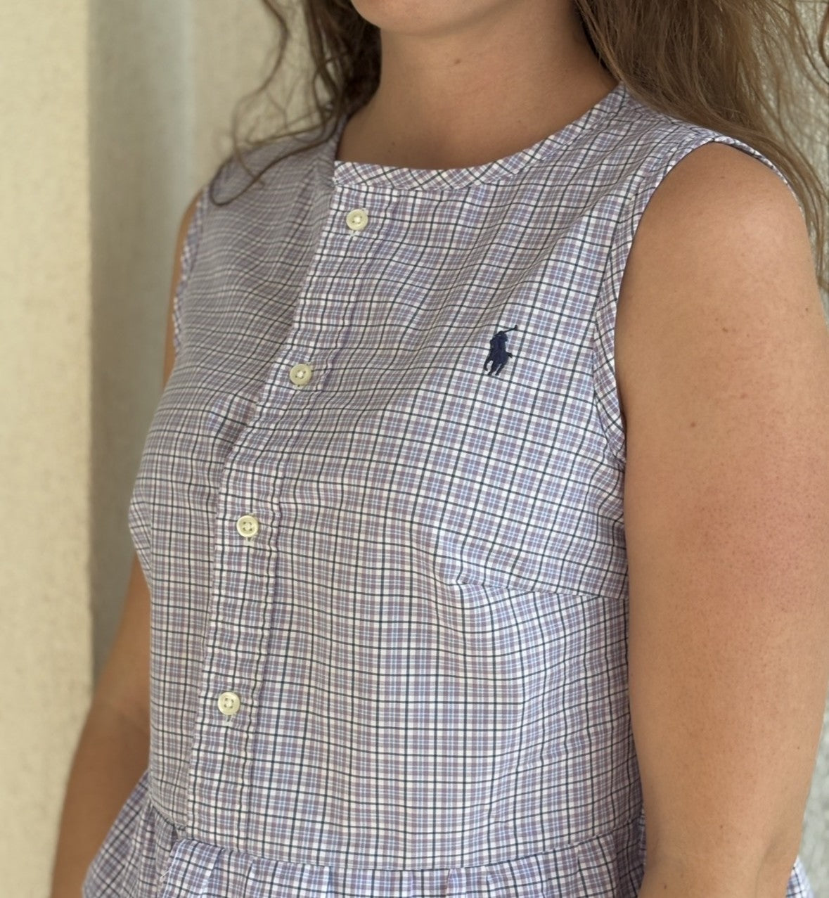 TOP CHEMISE A CARREAUX VIOLETTE UPCYCLEE - TAILLE S