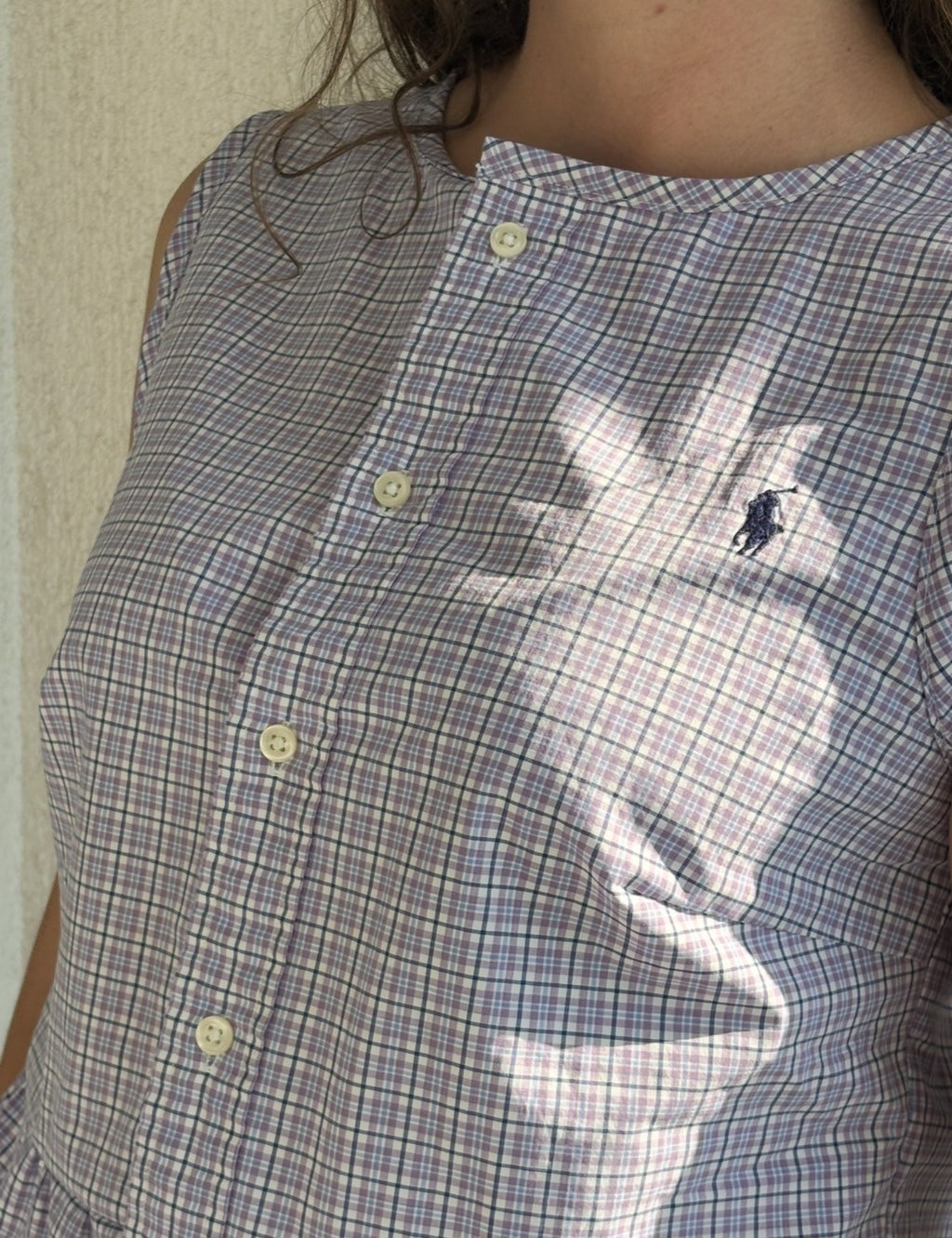 TOP CHEMISE A CARREAUX VIOLETTE UPCYCLEE - TAILLE S