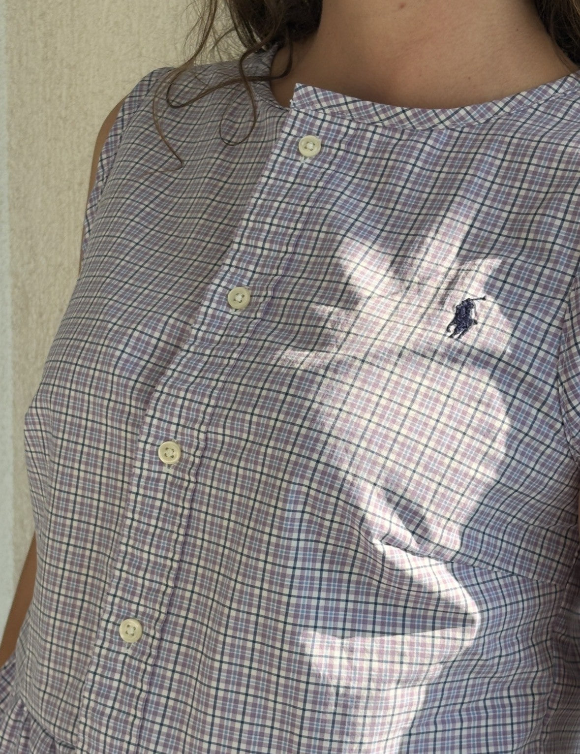 TOP CHEMISE A CARREAUX VIOLETTE UPCYCLEE - TAILLE S