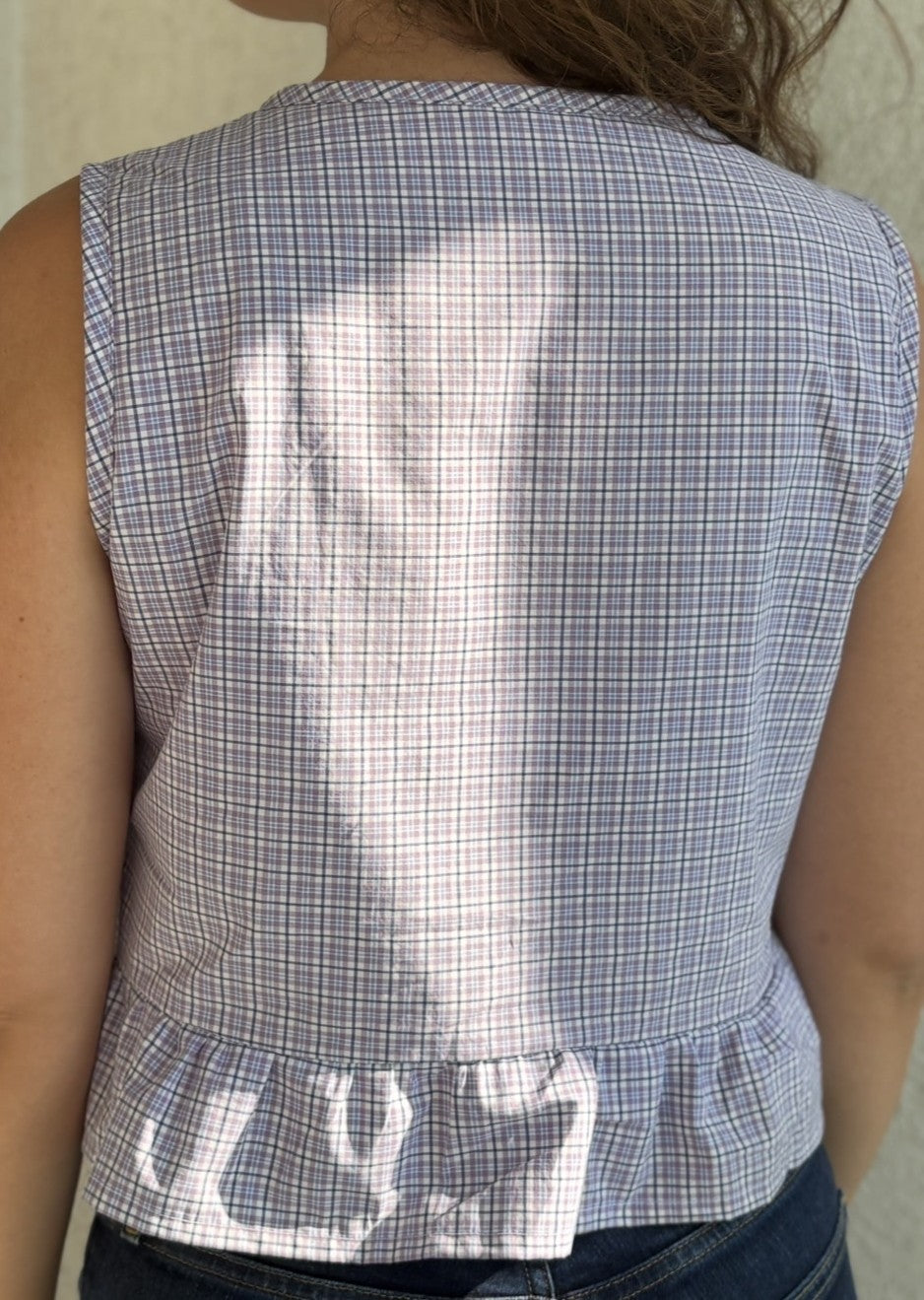 TOP CHEMISE A CARREAUX VIOLETTE UPCYCLEE - TAILLE S