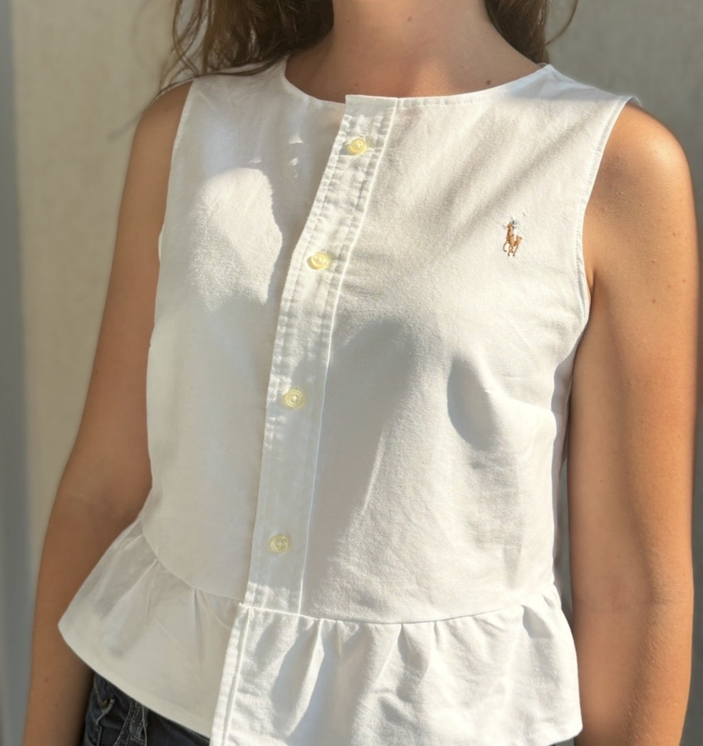 TOP CHEMISE UPCYCLEE BLANC - TAILLE S