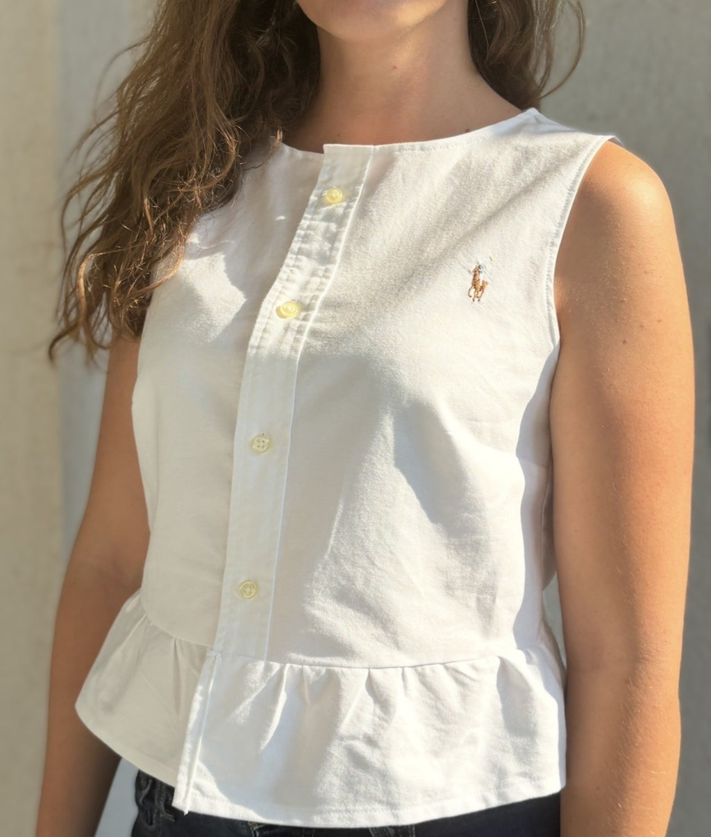 TOP CHEMISE UPCYCLEE BLANC - TAILLE S