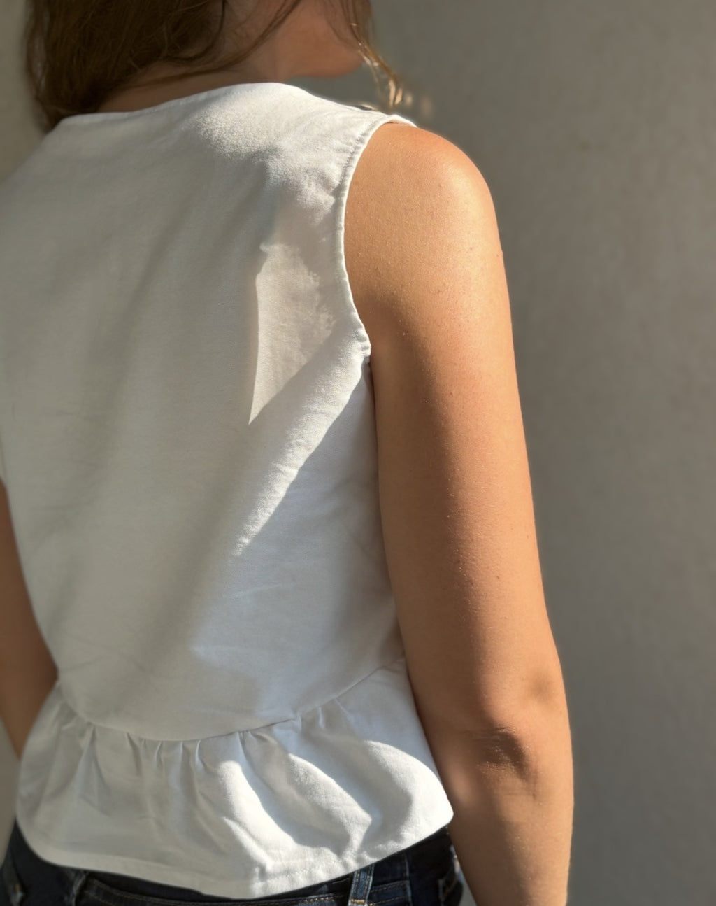TOP CHEMISE UPCYCLEE BLANC - TAILLE S