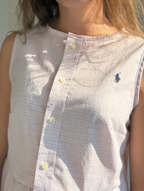 TOP CHEMISE A CARREAUX ROSE UPCYCLEE - TAILLE S