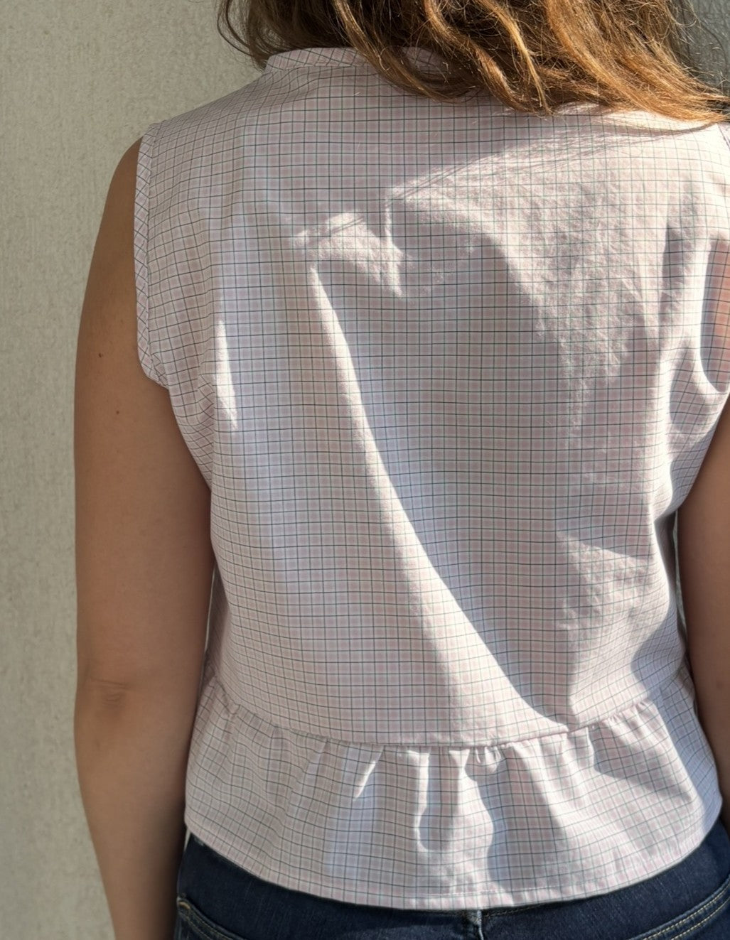 TOP CHEMISE A CARREAUX ROSE UPCYCLEE - TAILLE S